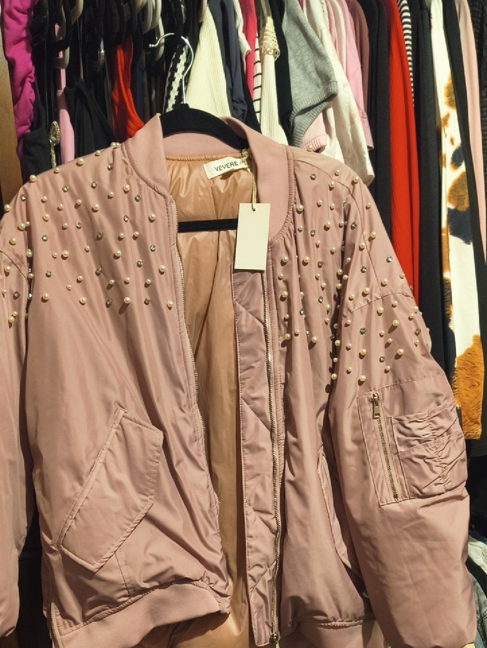 Blush Pink Studded Bomber Jacket
